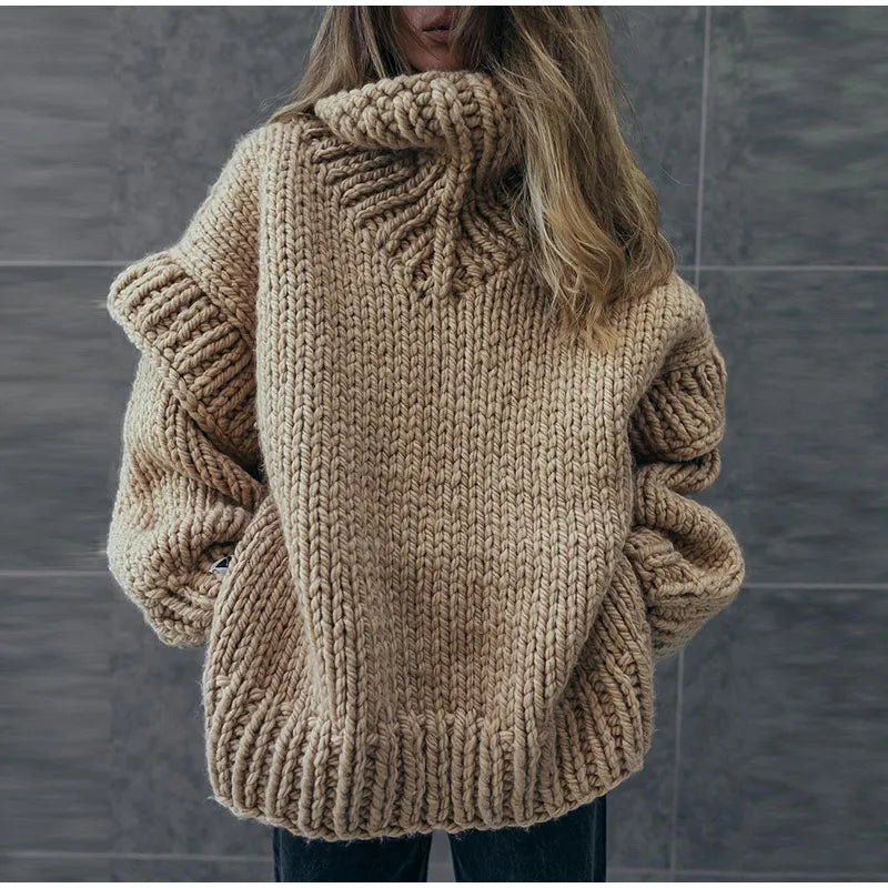 Pull col roulé femme oversize en grosse maille 1