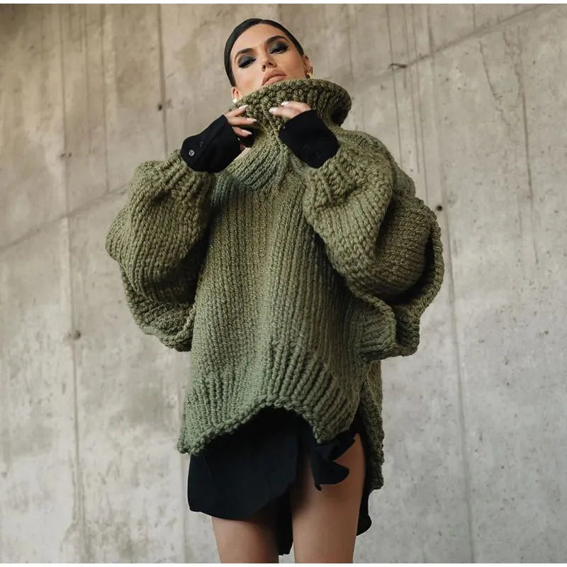 Pull col roulé femme oversize en grosse maille 2