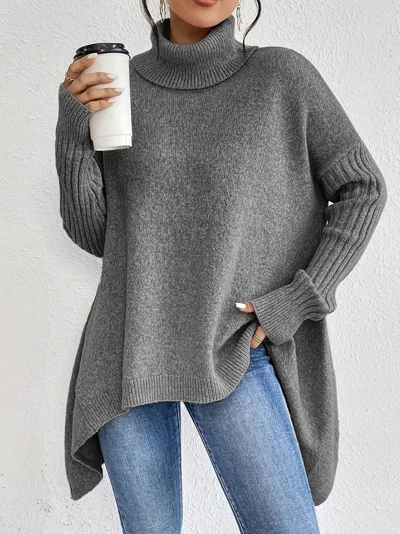Pull col roulé femme oversize en laine à manches longues 3