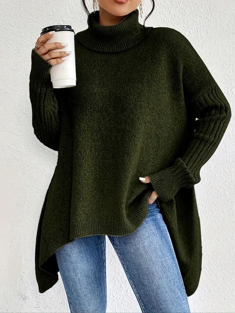 Pull col roulé femme oversize en laine à manches longues 4
