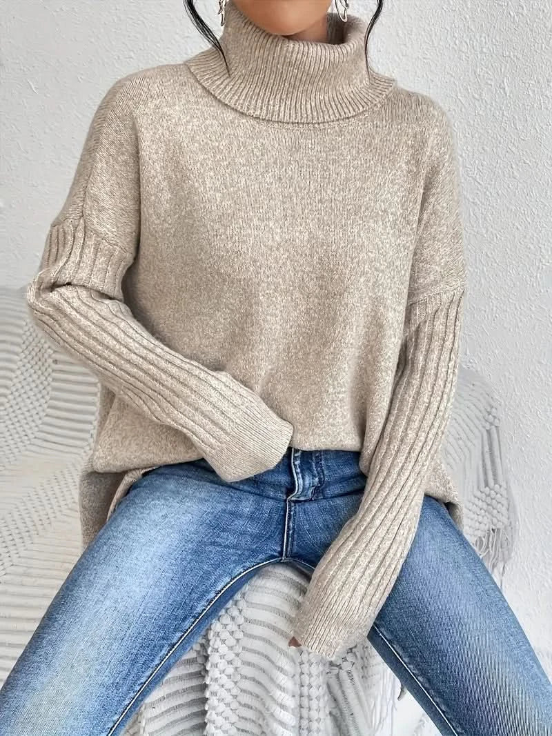 Pull col roulé femme oversize en laine à manches longues 7