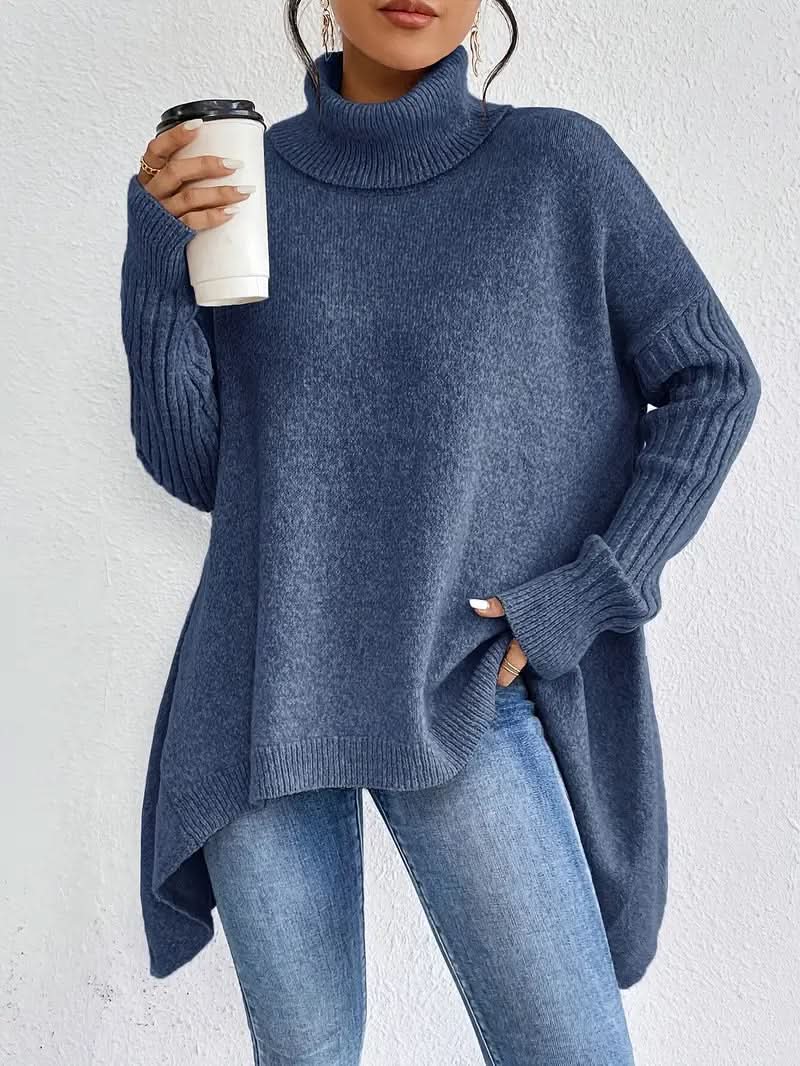 Pull col roulé femme oversize en laine à manches longues 9