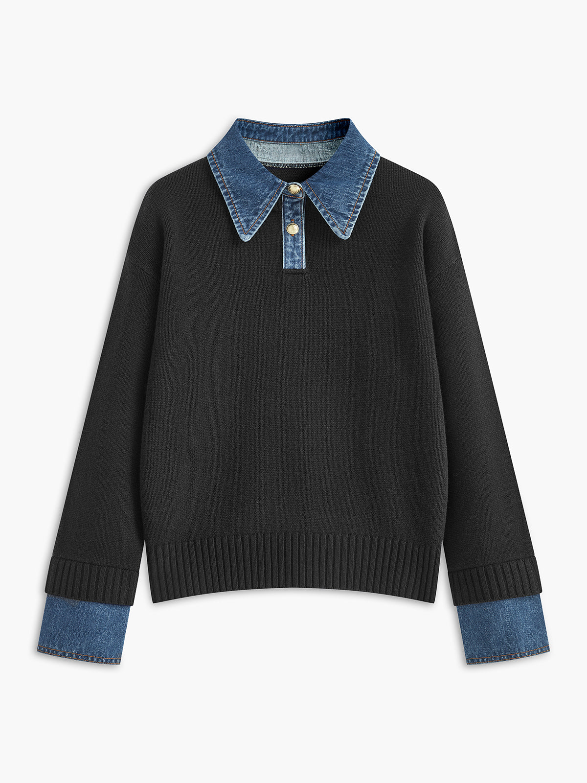 Pull effet 2-en-1 à col châle contrastant mixte 6