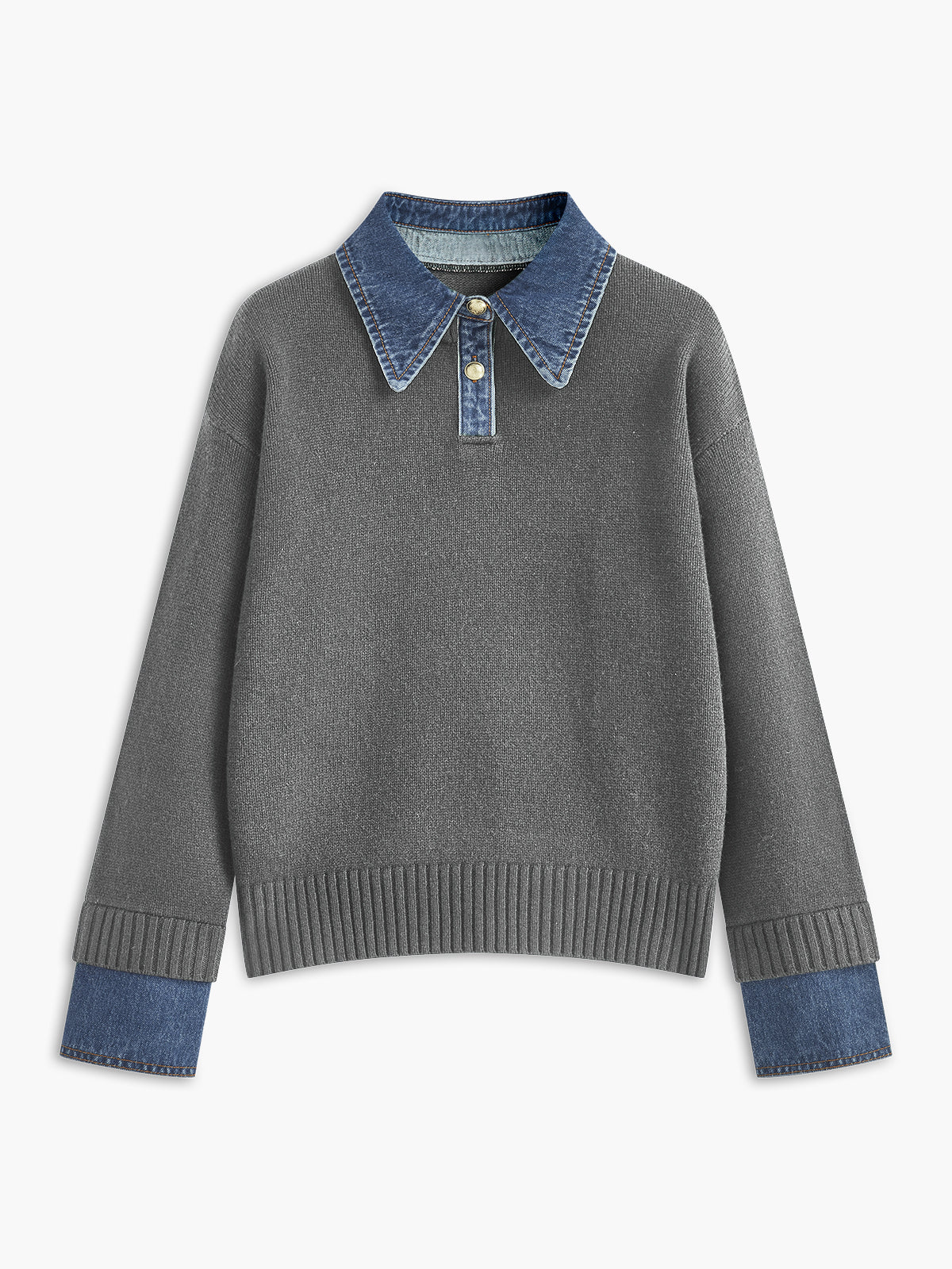 Pull effet 2-en-1 à col châle contrastant mixte 7