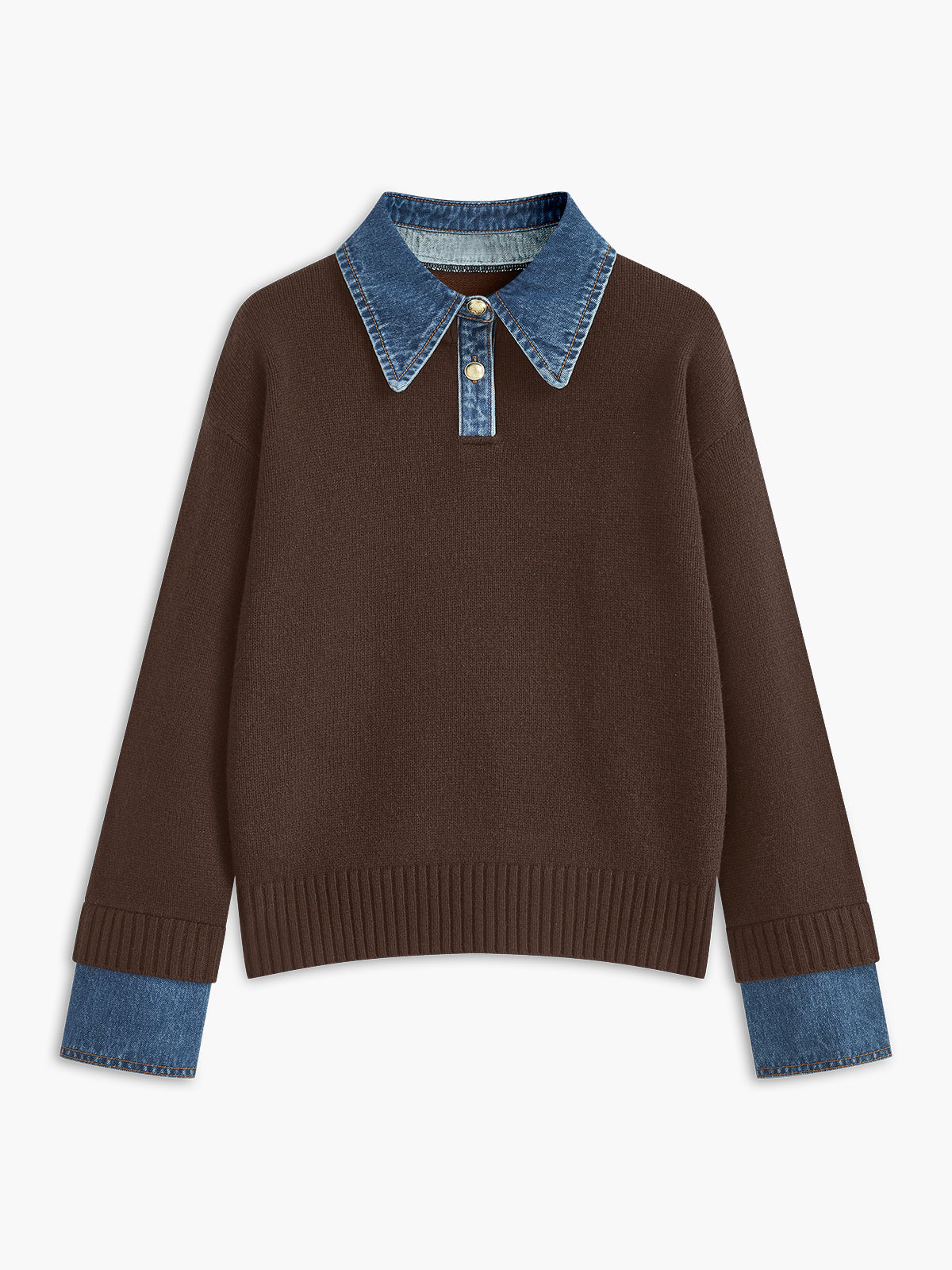 Pull effet 2-en-1 à col châle contrastant mixte 8