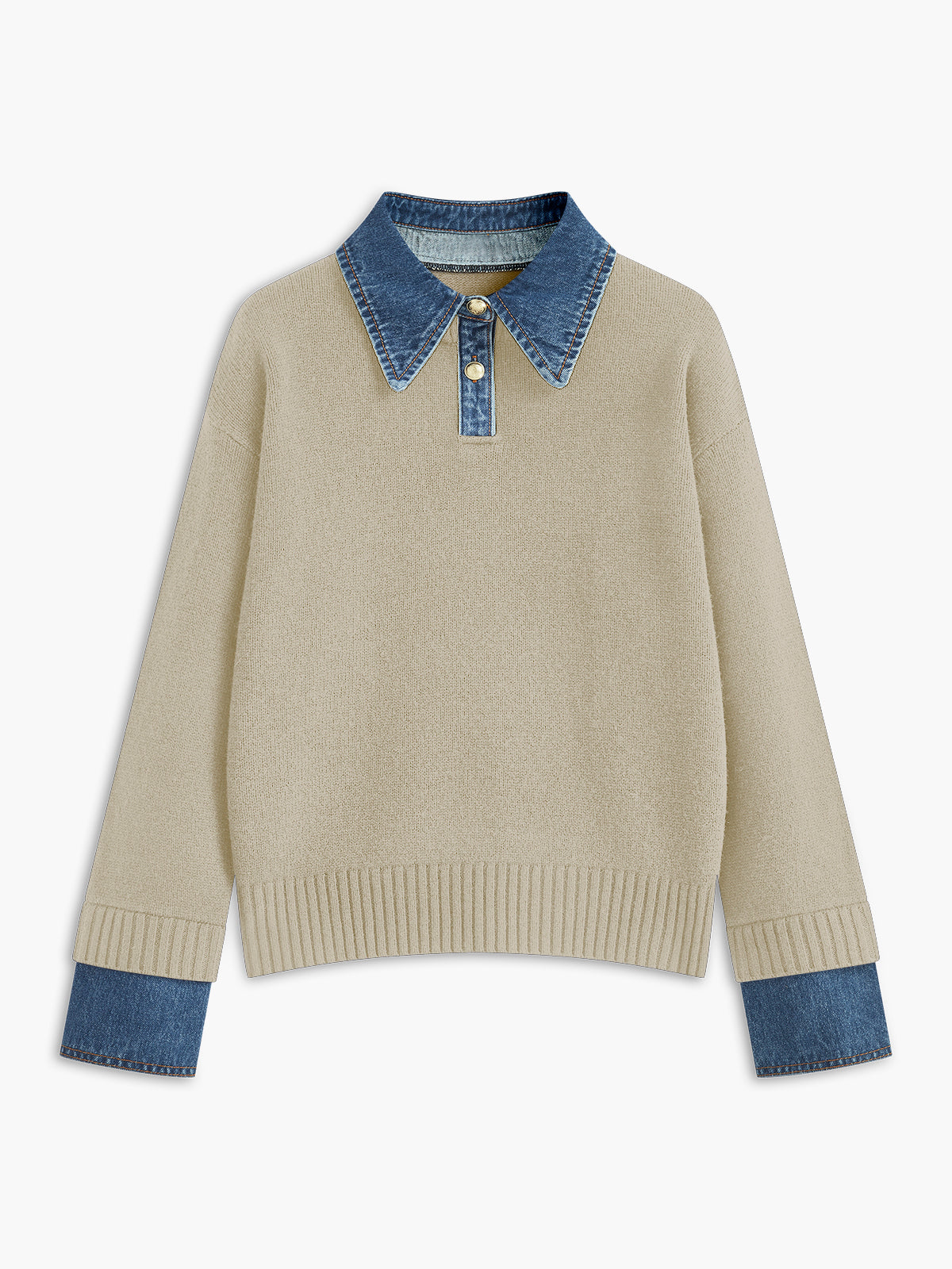 Pull effet 2-en-1 à col châle contrastant mixte 9