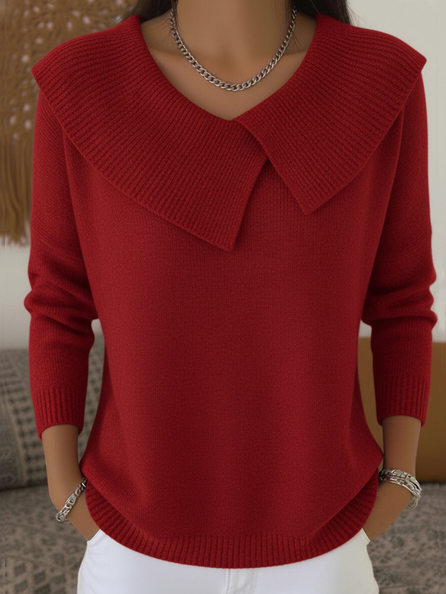 Pull en laine femme à col à revers et motif festif 1
