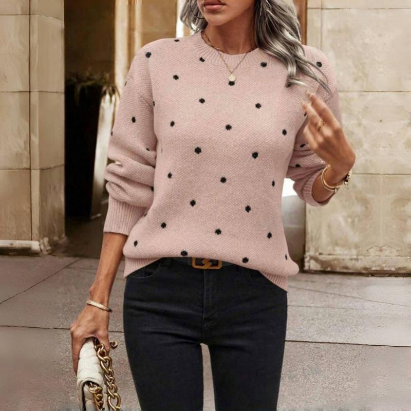 Pull en maille à pois femme col rond à manches longues 4