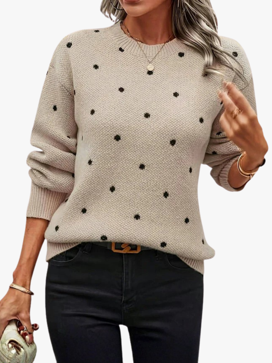 Pull en maille à pois femme col rond à manches longues 5