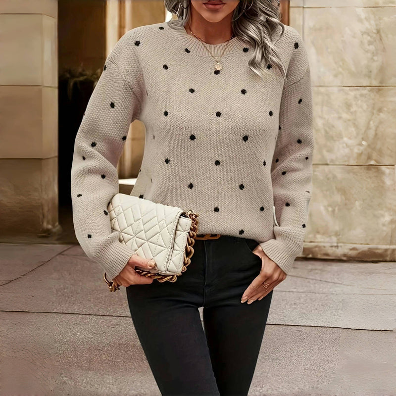 Pull en maille à pois femme col rond à manches longues 7
