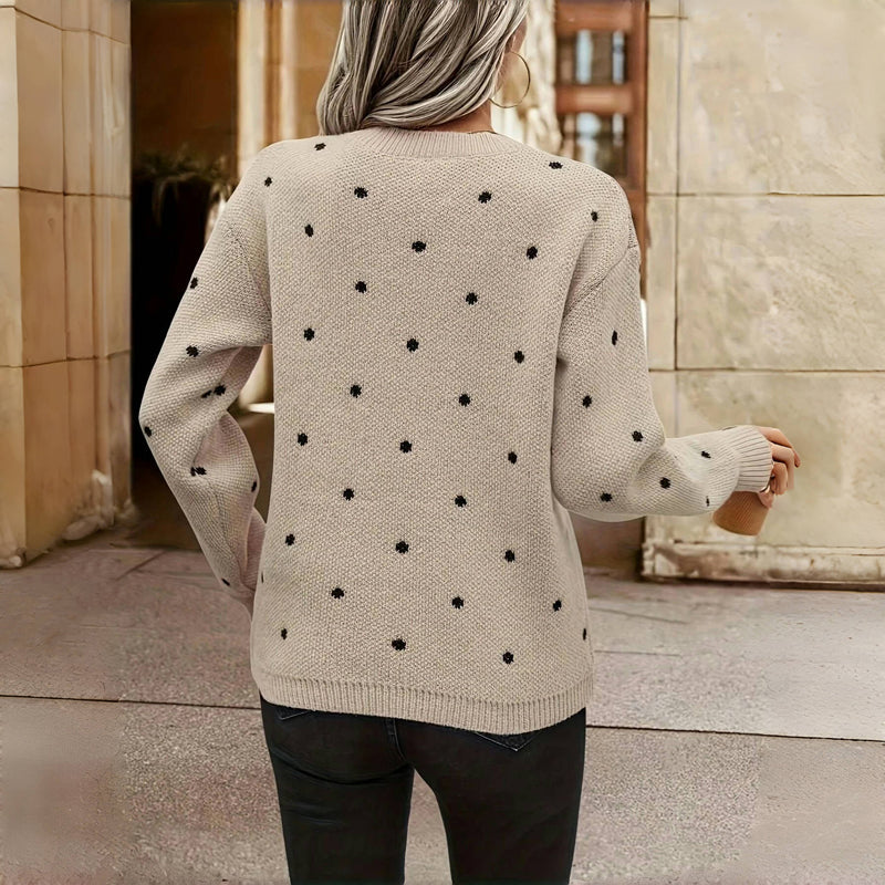 Pull en maille à pois femme col rond à manches longues 9