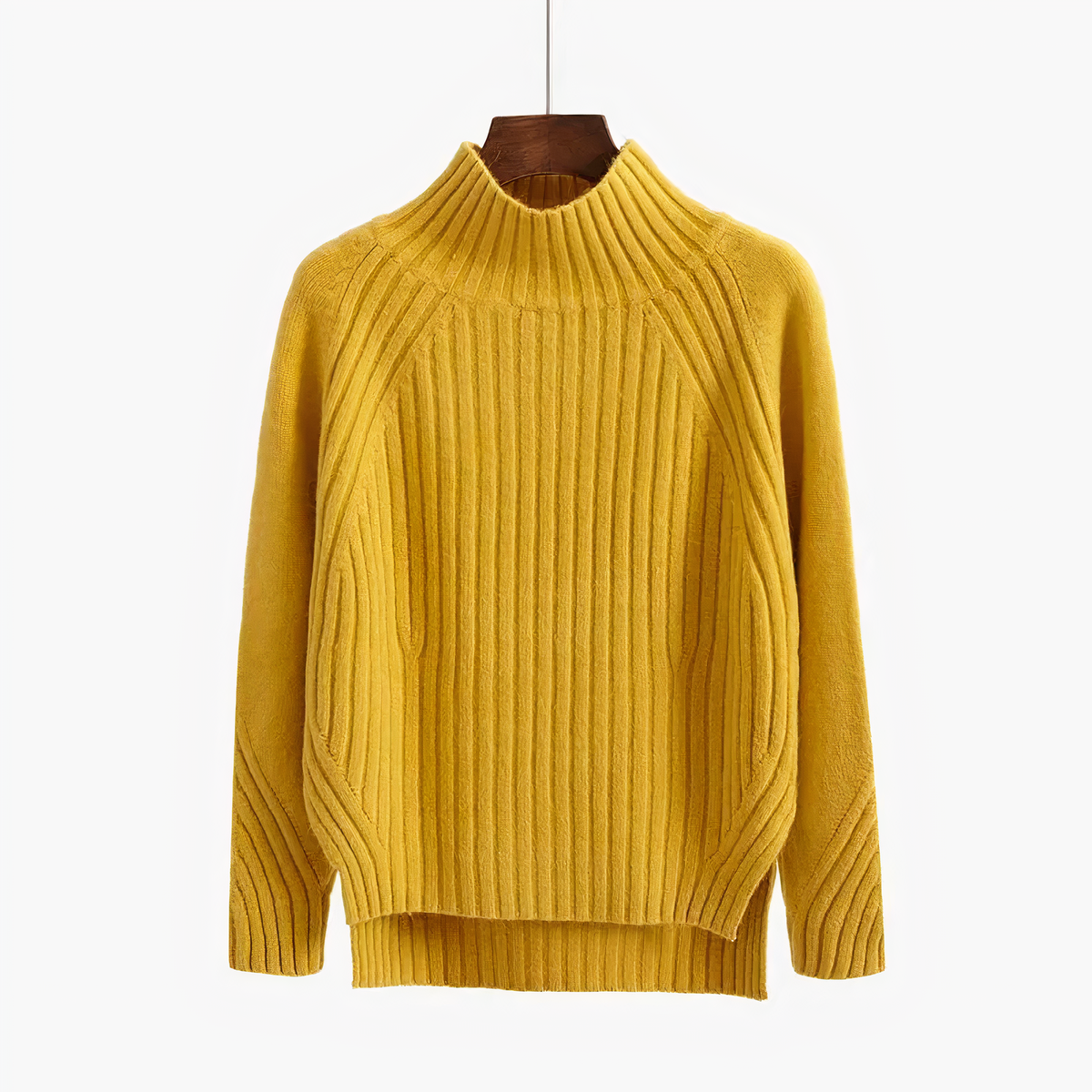 Pull en maille côtelée à col montant et manches raglan 1