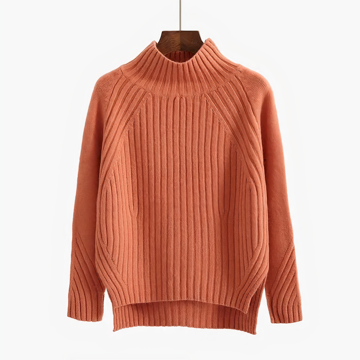 Pull en maille côtelée à col montant et manches raglan 2