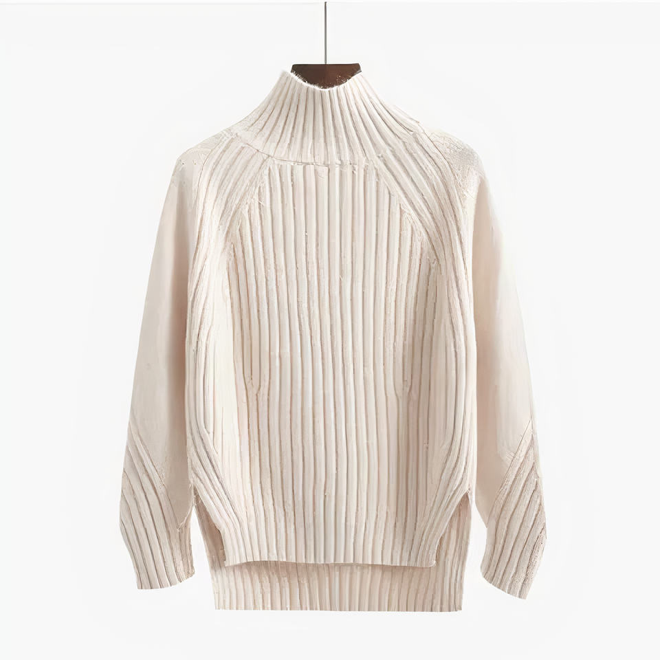 Pull en maille côtelée à col montant et manches raglan 3