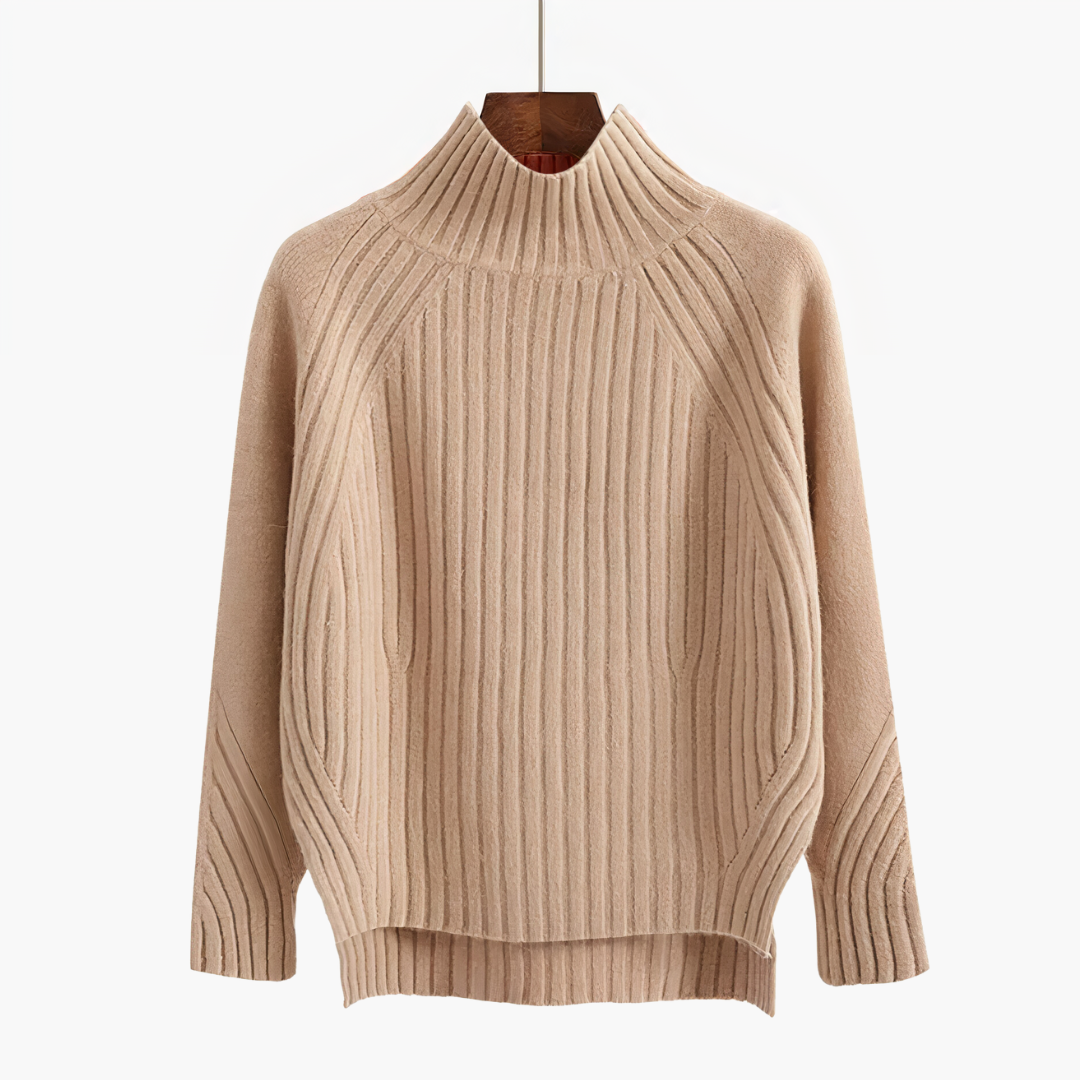 Pull en maille côtelée à col montant et manches raglan 4