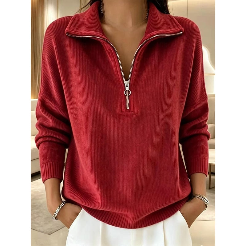 Pull en maille côtelée col montant à demi-zip femme 3