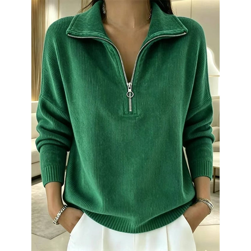 Pull en maille côtelée col montant à demi-zip femme 4