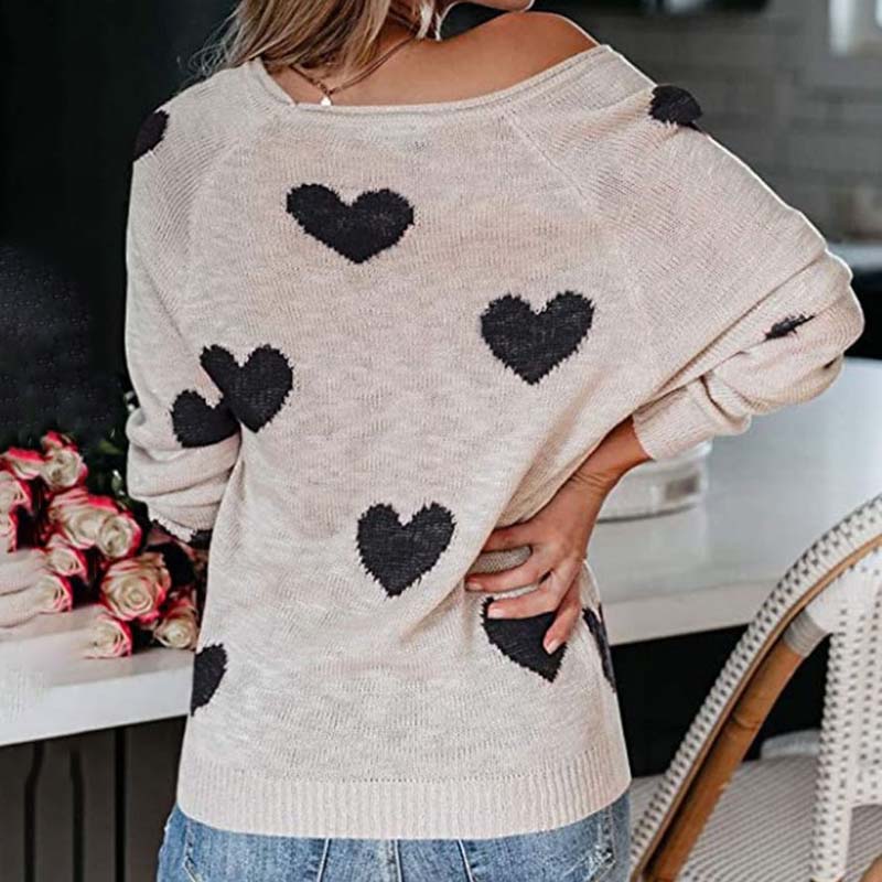 Pull en maille femme à imprimé cœurs à col en V 12
