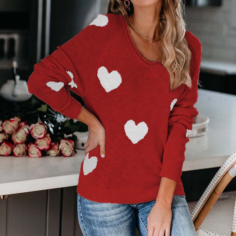 Pull en maille femme à imprimé cœurs à col en V 16