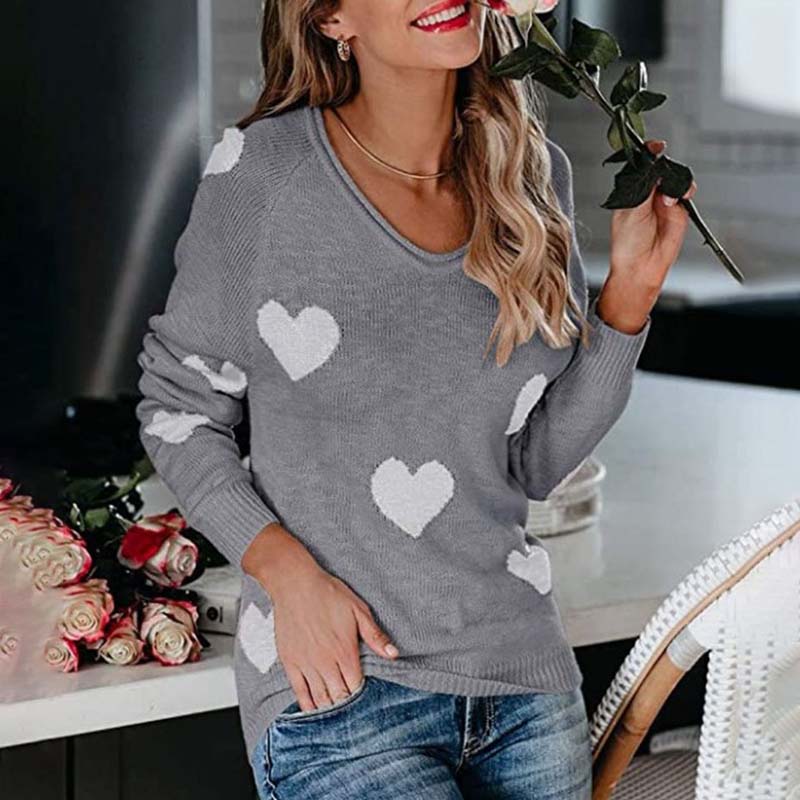 Pull en maille femme à imprimé cœurs à col en V 18