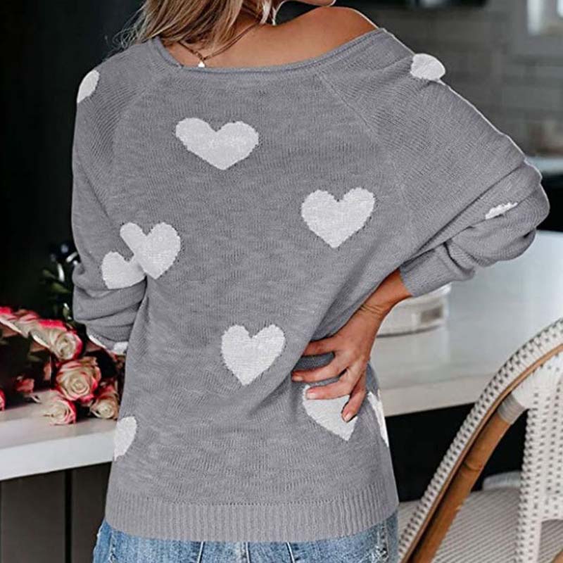 Pull en maille femme à imprimé cœurs à col en V 19