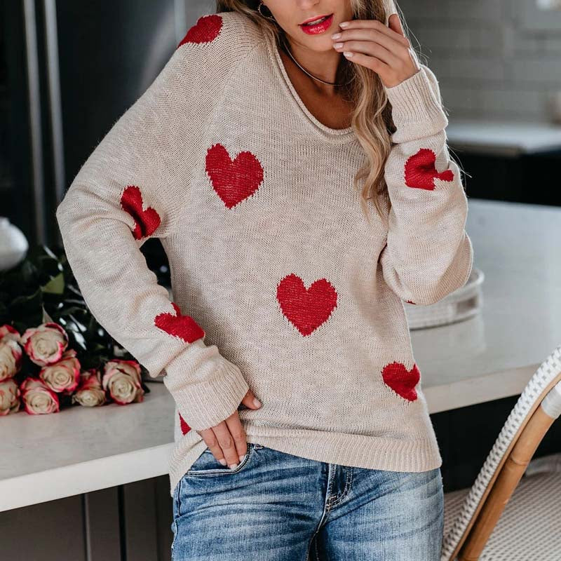 Pull en maille femme à imprimé cœurs à col en V 4