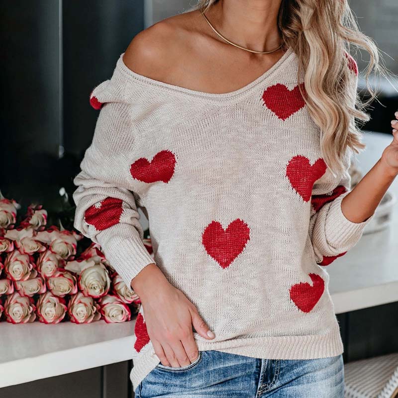 Pull en maille femme à imprimé cœurs à col en V 6
