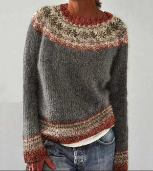 Pull en maille femme col rond à motif jacquard coloré 4