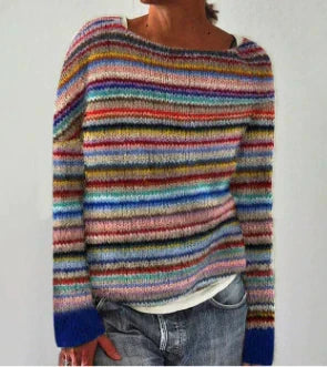 Pull en maille femme col rond à motif jacquard coloré 6