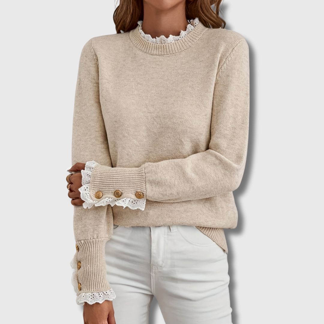 Pull femme à manches longues et détails en dentelle 1