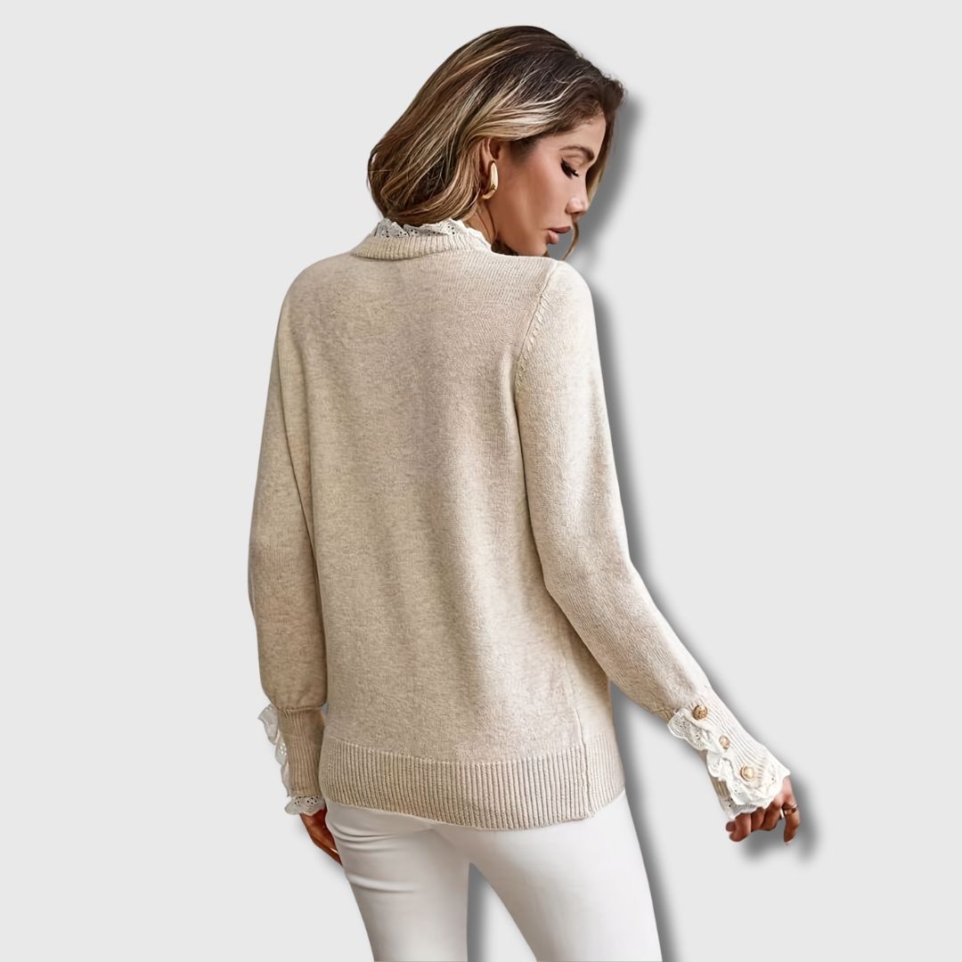 Pull femme à manches longues et détails en dentelle 2