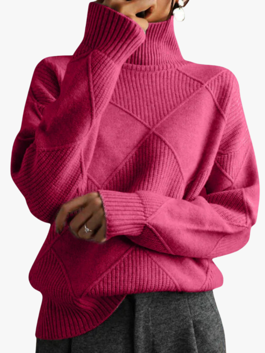 Pull femme col roulé en maille à motif losanges 11