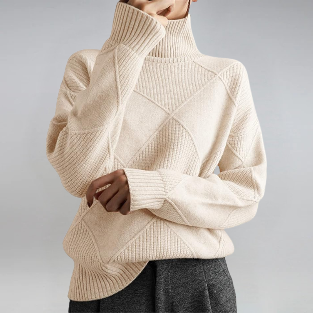 Pull femme col roulé en maille à motif losanges 4