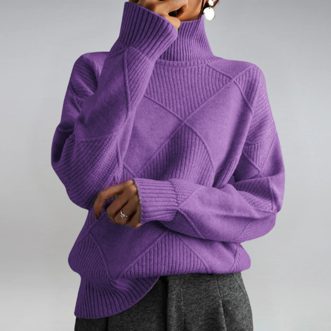 Pull femme col roulé en maille à motif losanges 7