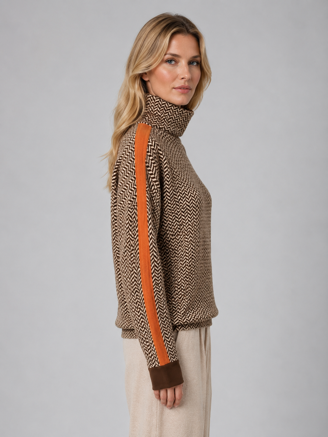 Pull femme col roulé en maille chevron 4