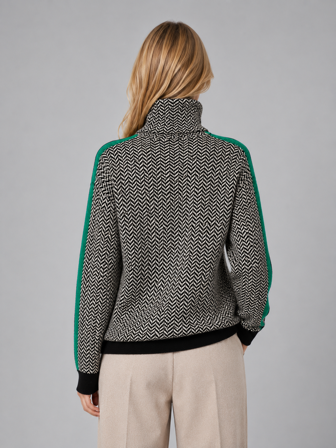 Pull femme col roulé en maille chevron 5