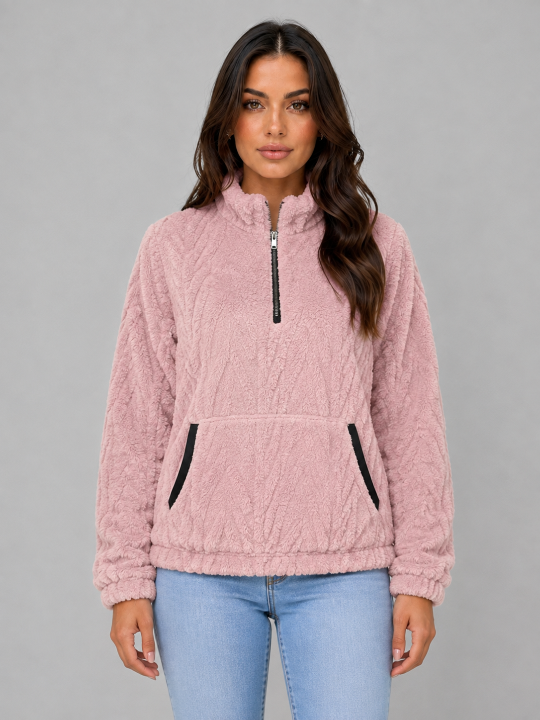 Pull femme demi-zip en polaire sherpa à col montant 4
