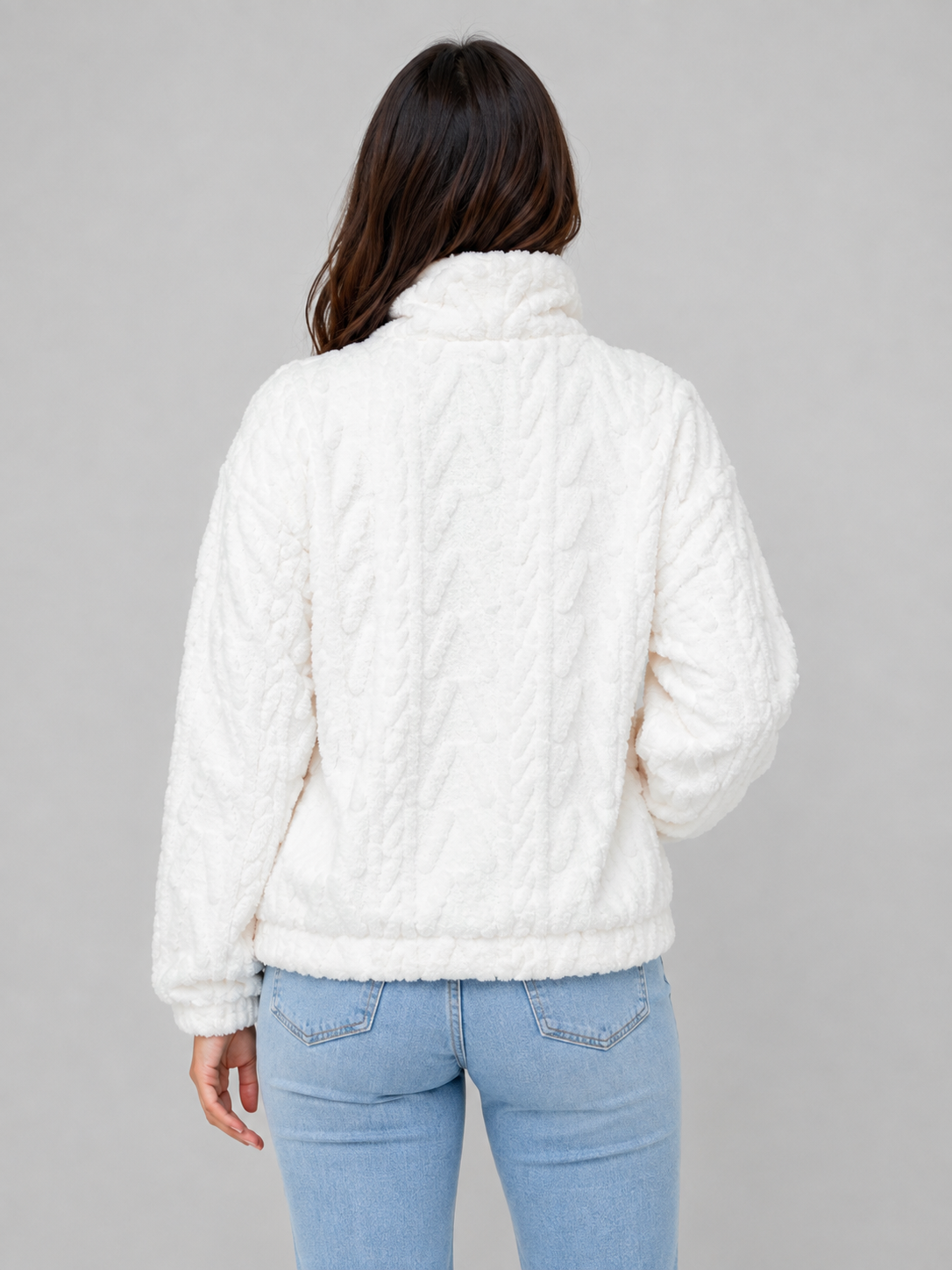 Pull femme demi-zip en polaire sherpa à col montant 8