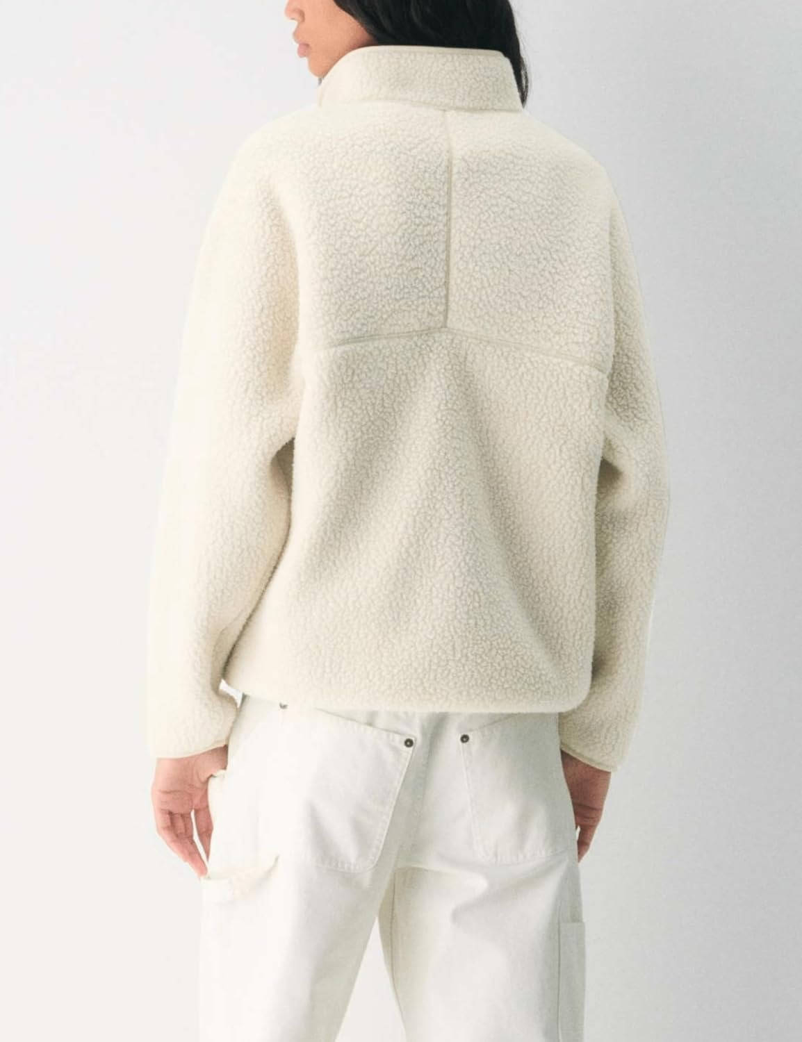 Pull polaire femme en sherpa à col montant et demi-zip manches longues 10