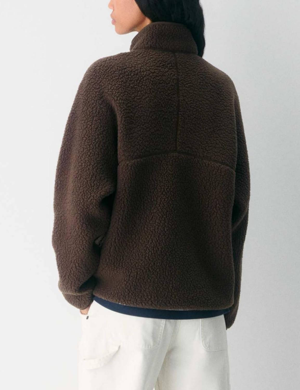 Pull polaire femme en sherpa à col montant et demi-zip manches longues 11