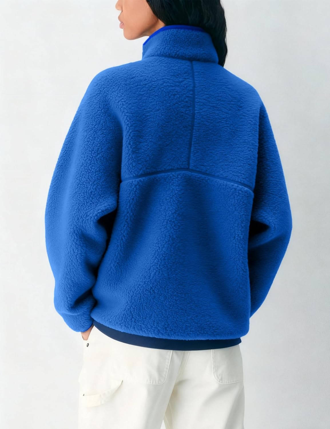 Pull polaire femme en sherpa à col montant et demi-zip manches longues 12
