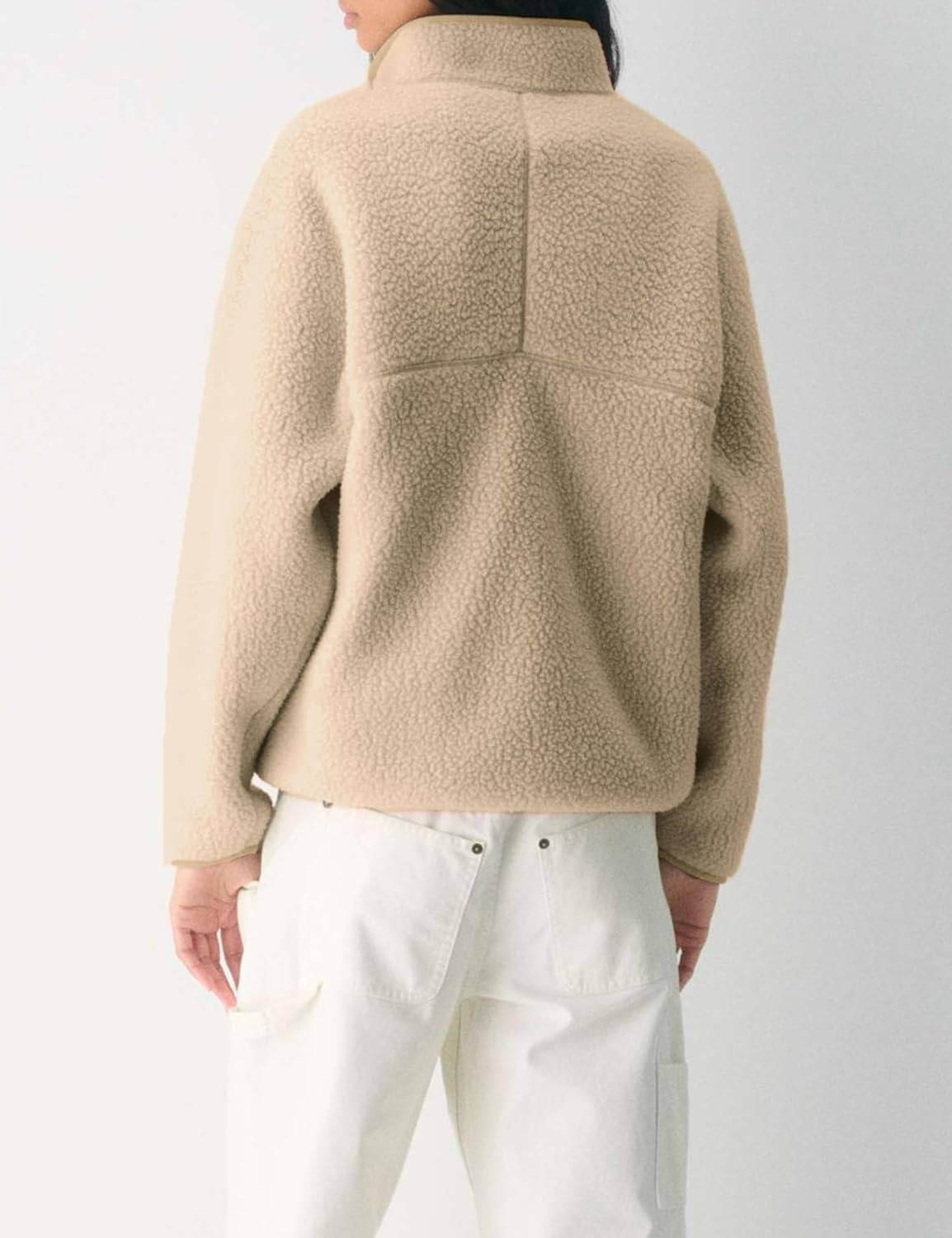 Pull polaire femme en sherpa à col montant et demi-zip manches longues 13
