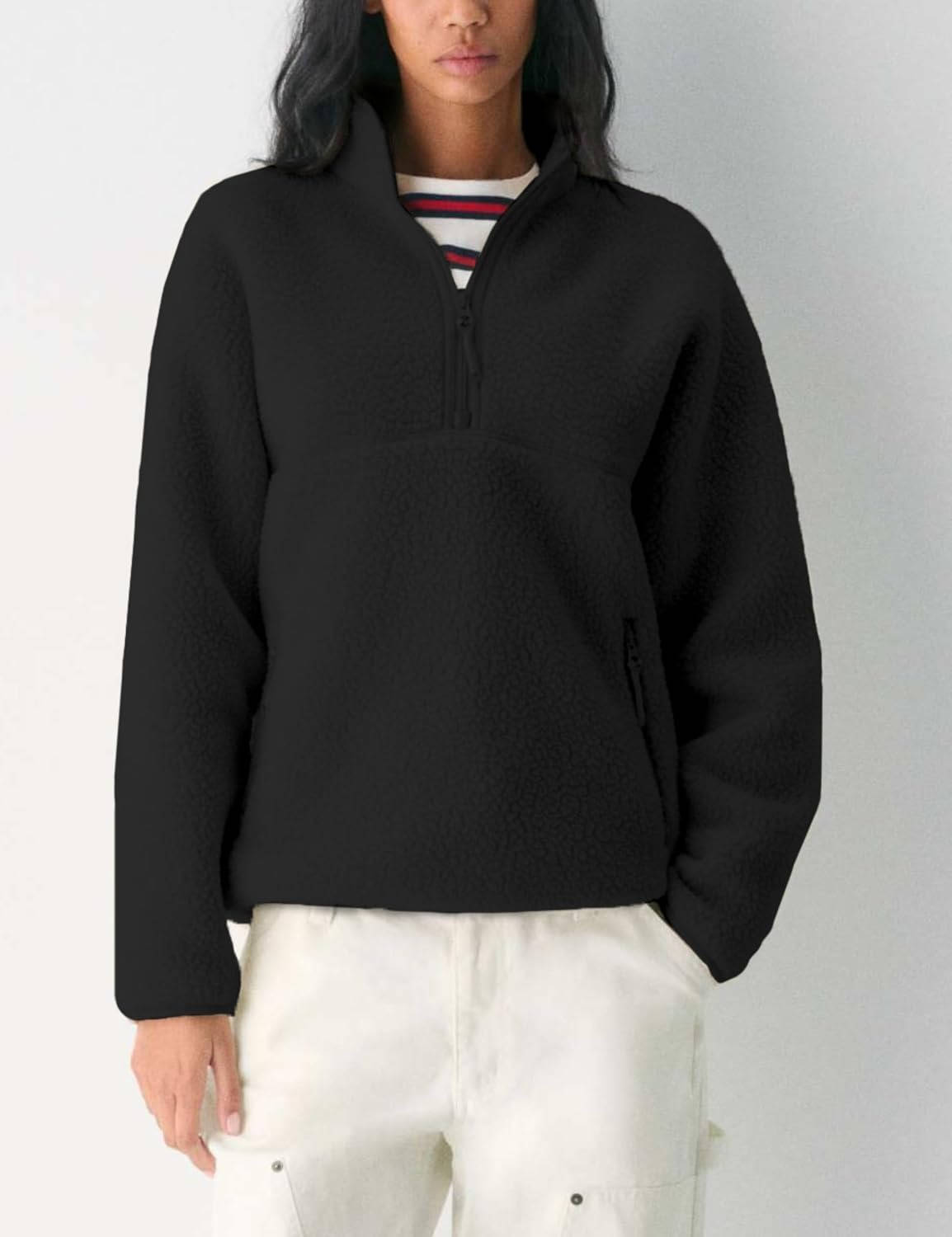 Pull polaire femme en sherpa à col montant et demi-zip manches longues 2