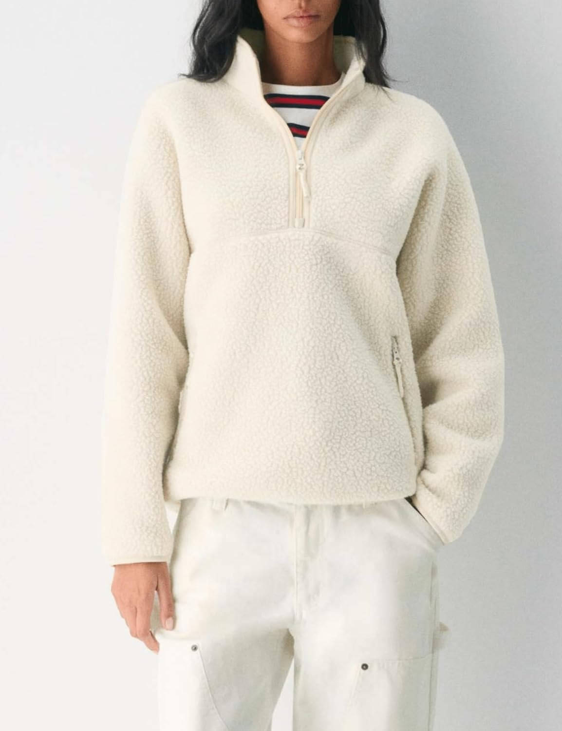Pull polaire femme en sherpa à col montant et demi-zip manches longues 3