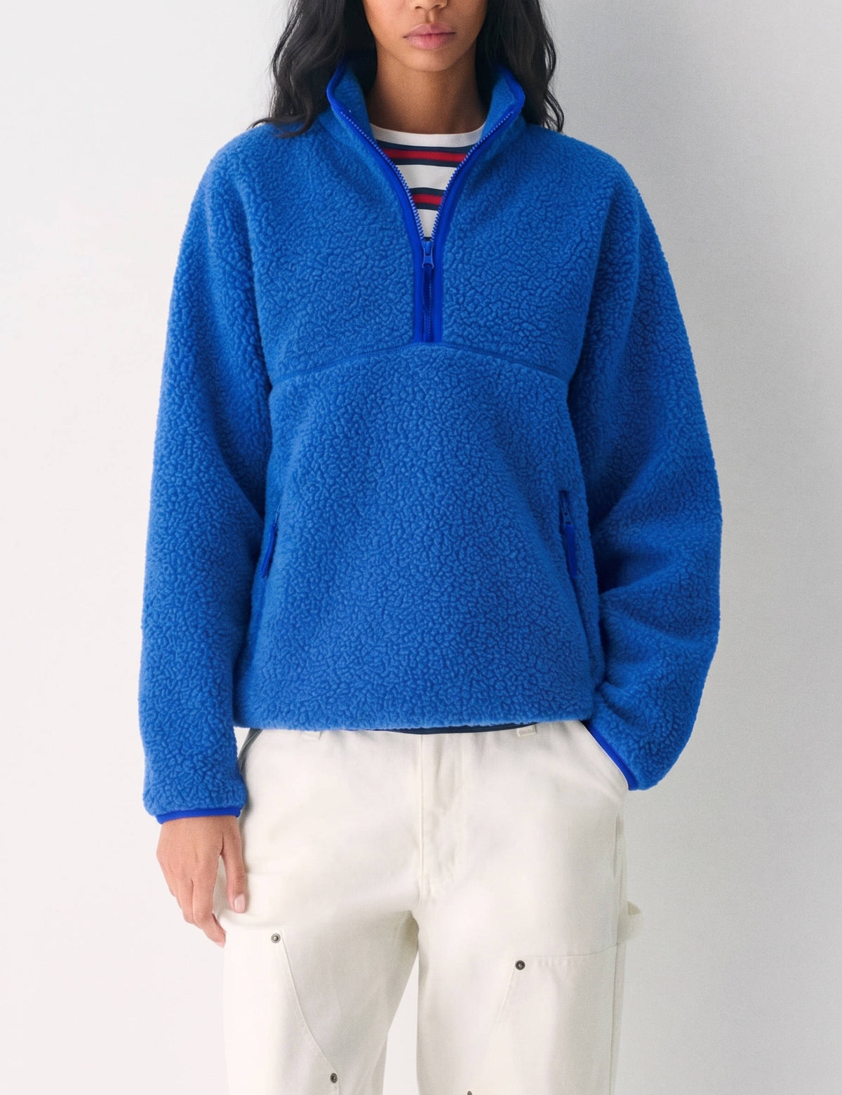 Pull polaire femme en sherpa à col montant et demi-zip manches longues 5