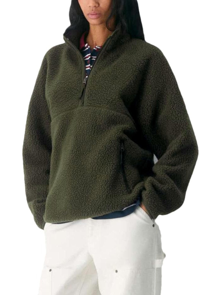 Pull polaire femme en sherpa à col montant et demi-zip manches longues 7
