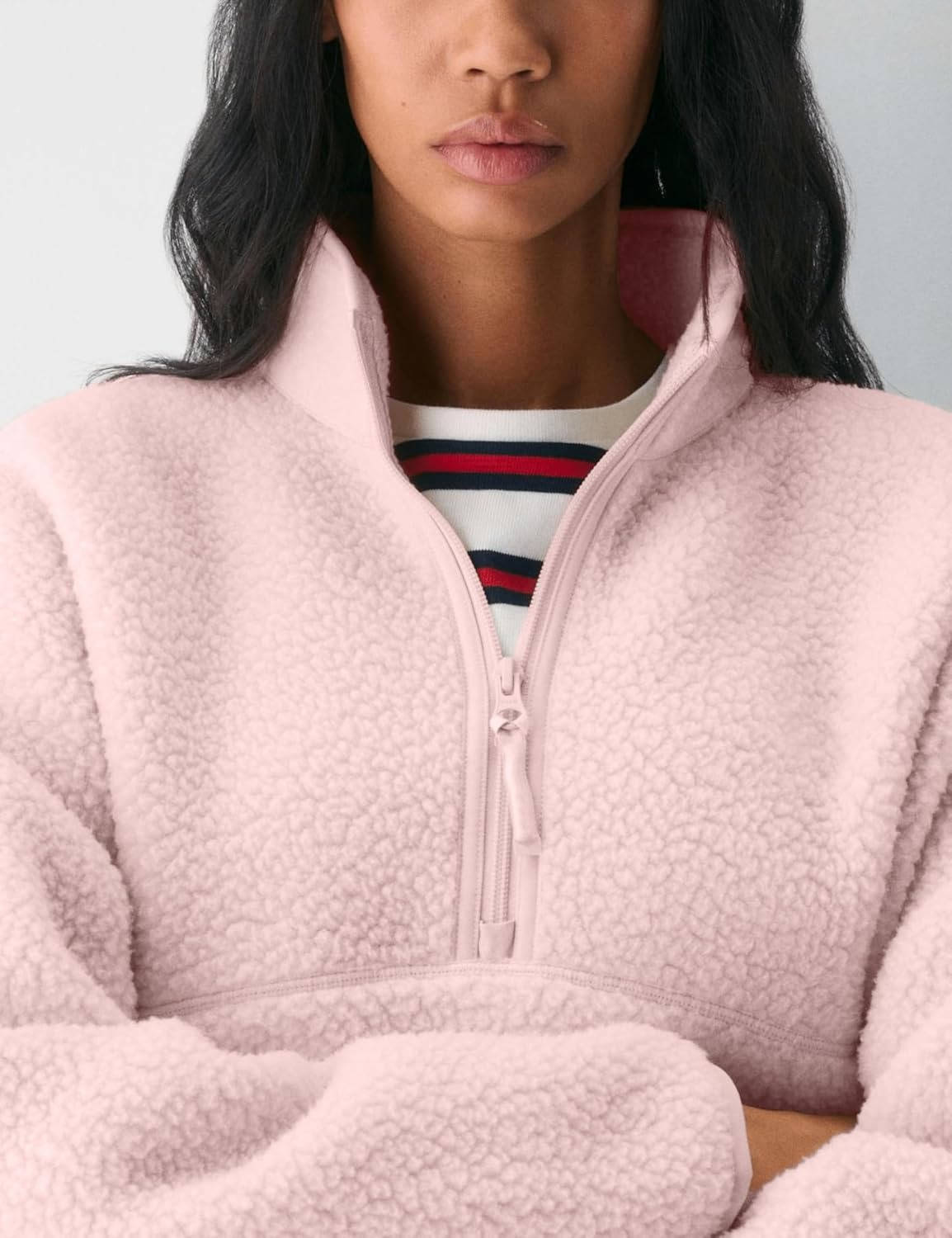 Pull polaire femme en sherpa à col montant et demi-zip manches longues 8