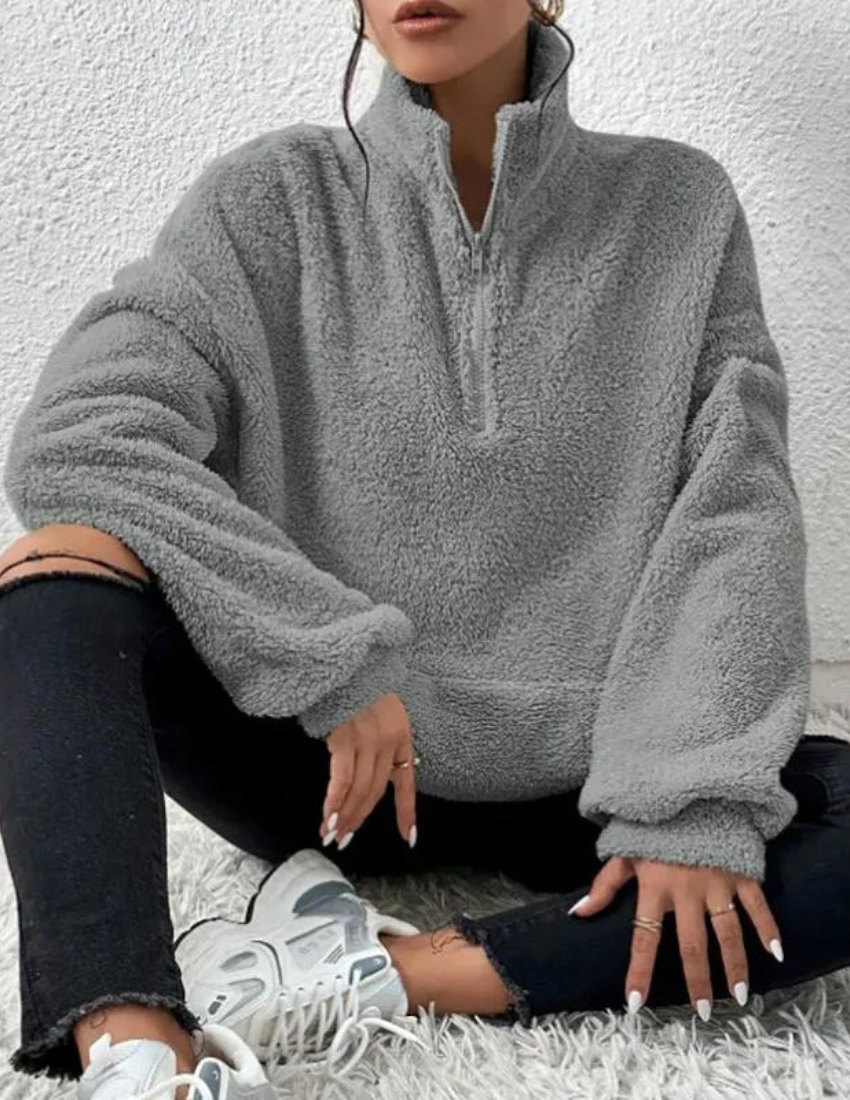 Pull polaire femme moelleux à col montant zippé coupe oversize 3