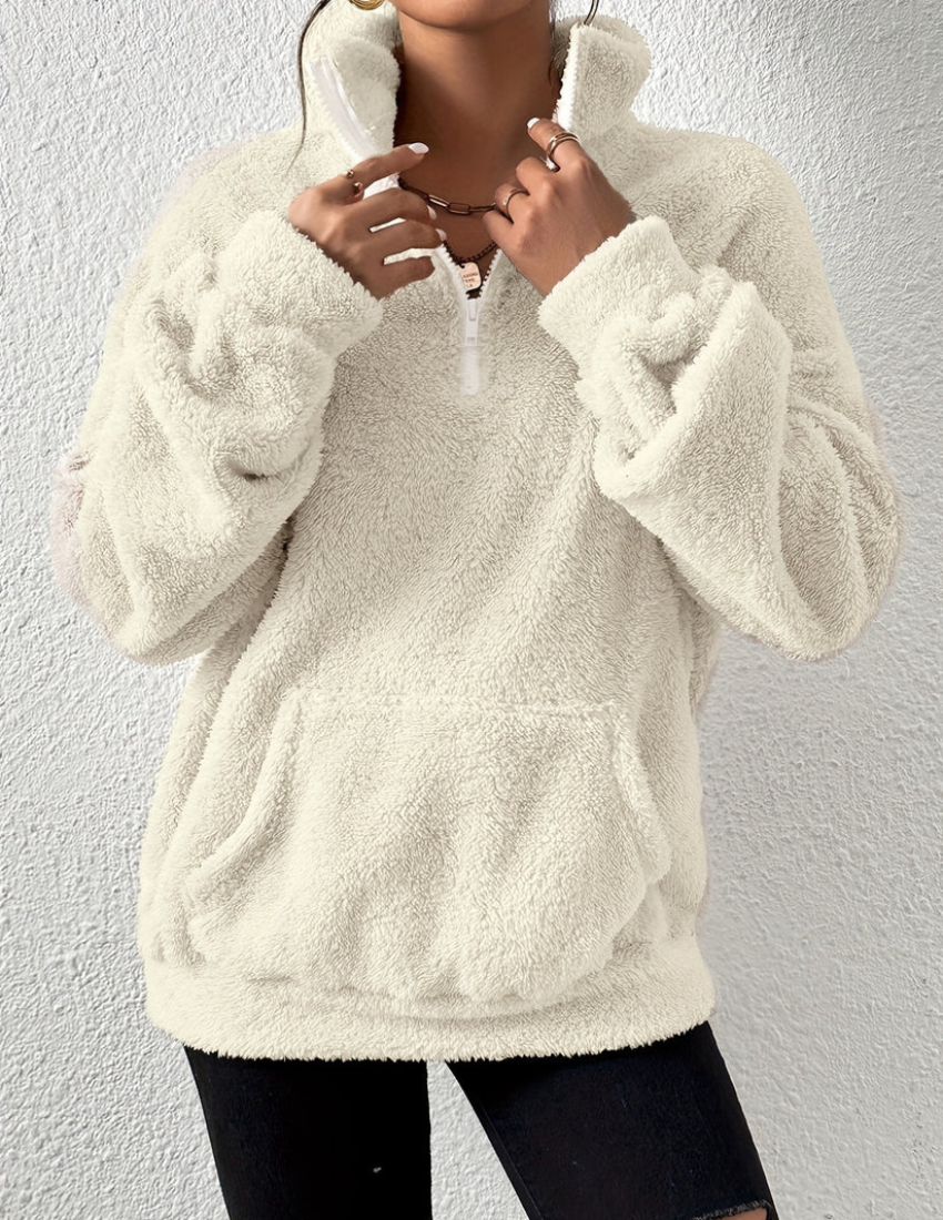 Pull polaire femme moelleux à col montant zippé coupe oversize 5