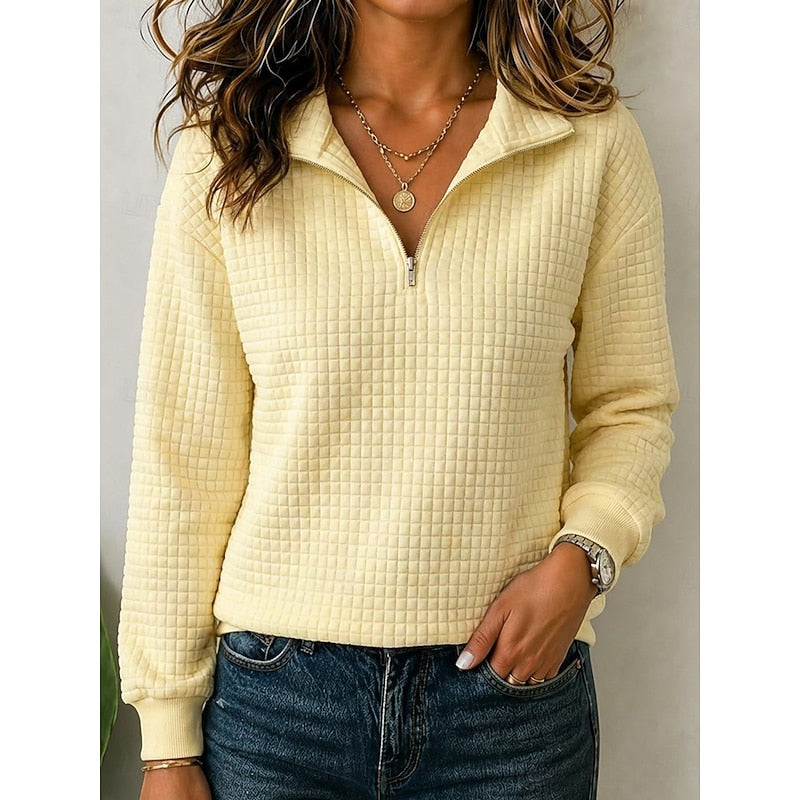 Pull polo texturé à demi-zip en maille gaufrée femme 10